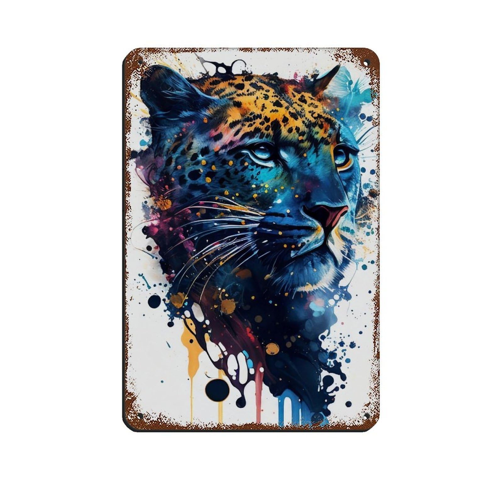 Watercolour Leopard Portrait Poster（5） Tin Sign Vintage Metal Pub Club Cafe Bar Home Wall Art Decoration Poster Retro 8x12inch(20x30cm)