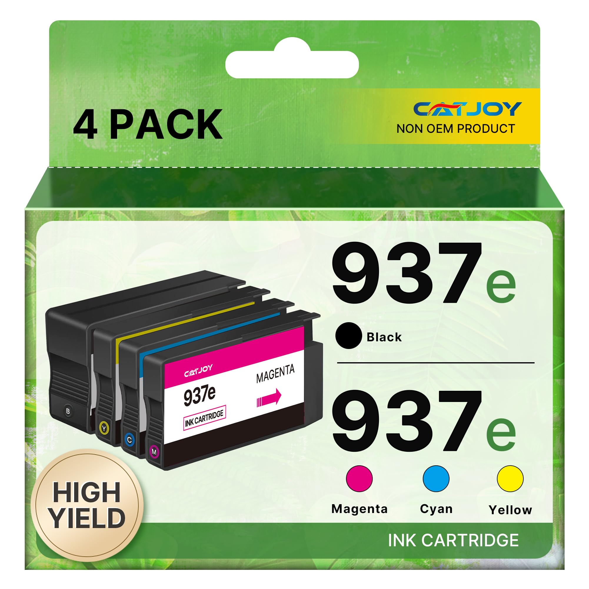 CATJOY937 Ink Cartridge Multipack 937XL for HP 937 Ink Cartridge 937e Compatible with HP Officejet Pro 9120b 9110b 9720b 9130b 9117b 9720 9730 (1 Black,1 Cyan,1 Magenta,1 Yellow 4-pack with Chips)