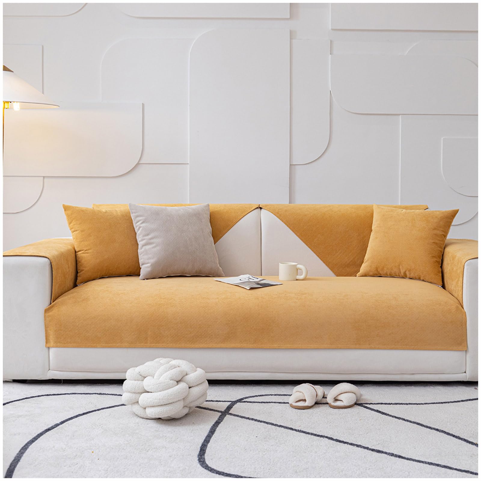Wodoodporna sofa, 1-4-osobowa, antypoślizgowa kanapa, ochraniacz na sofy narożne, sofę, futro, kot i pies, żółta, 110 x 210 cm