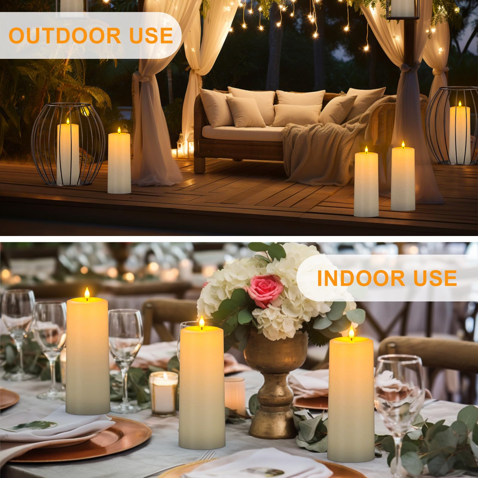 SoulBay 25 cm Grandi Candele LED Luci Solari Ricaricabili da Esterno Fiamma Tremolante con Telecomando e Timer per Lanterne da Giardino Camera di Casa Decorazioni Natalizie Halloween, 2 Pezzi