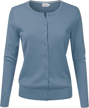 Basic Button Down Soft Knitted Cardigan Long Sleeve Crew Neck Casual Sweater Jackets for Womens with Plus Size