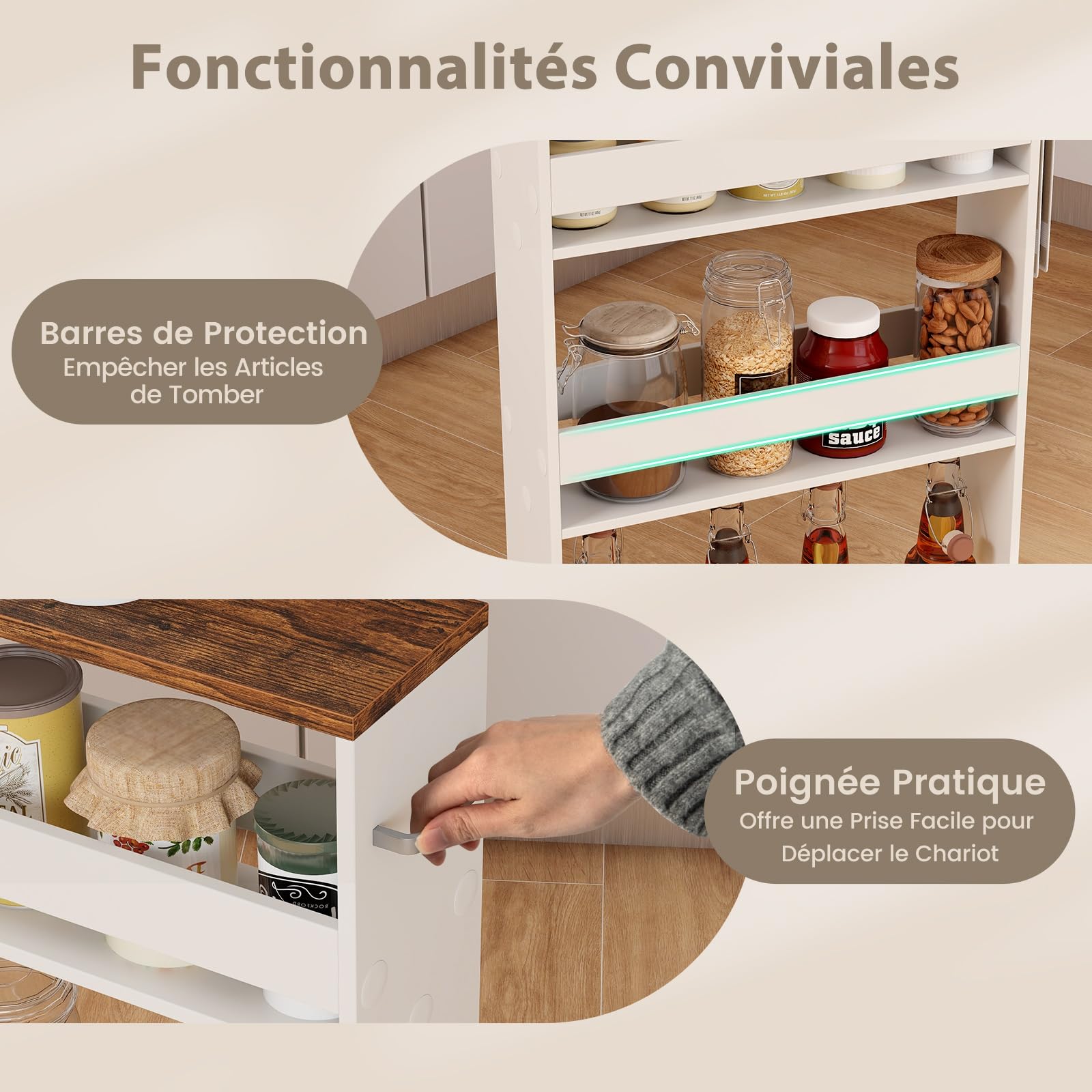 COSTWAY Chariot de Rangement 13 cm à roulettes, Desserte de Cuisine Etroit à 4 Niveaux avec Poignée Latérale et Roues Universelles avec Freins, Design Étroit pour Petit Espace (Blanc + Indstriel)