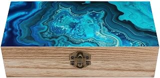 Bright Aqua Blue Turquoise Wooden Keepsake Box Memory Box Jewelry Letters Rustic Memento Storage Boxes with Hinged Lid for Wedding, Anniversary, Birthday, Graduation & Retirement Gifts