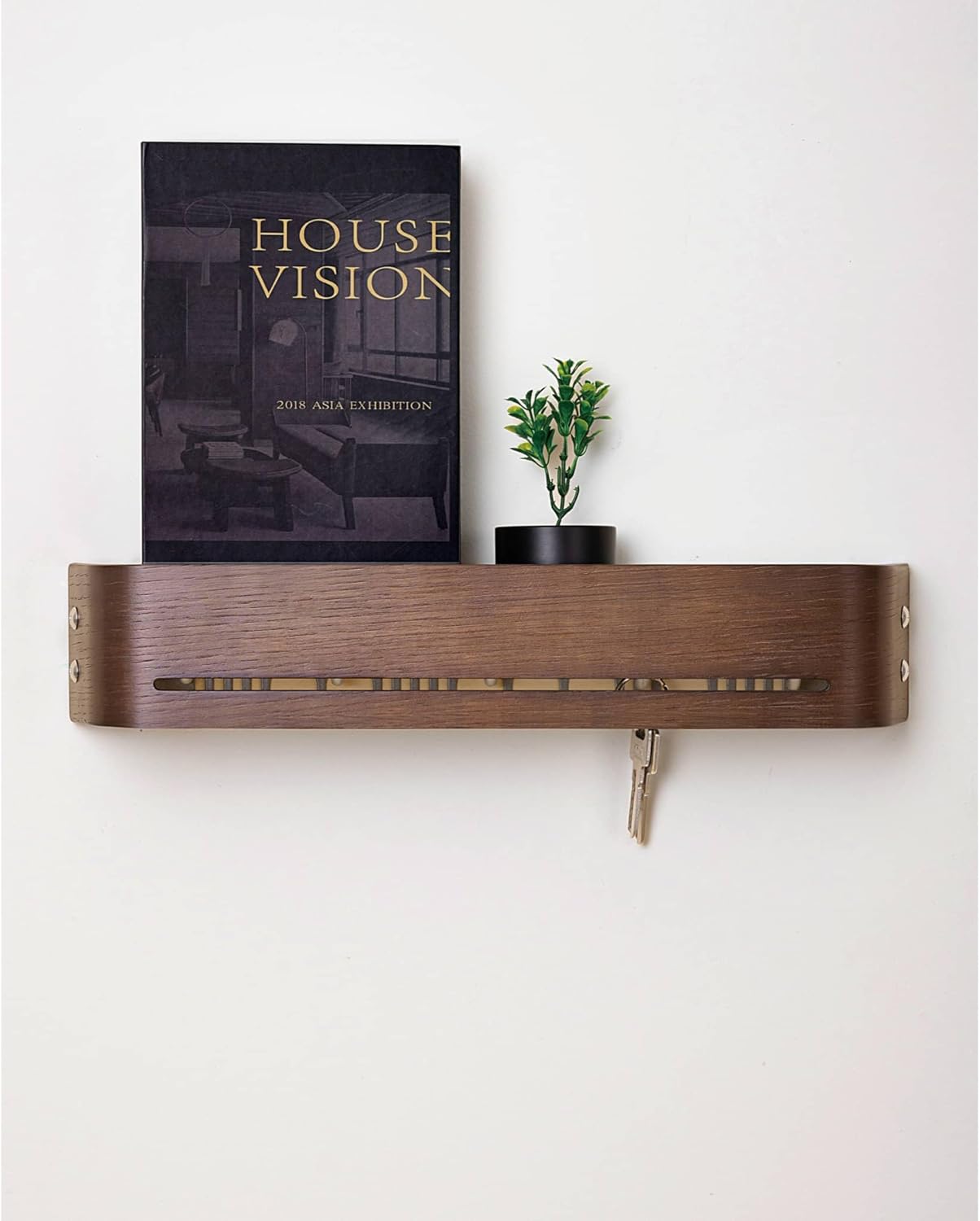 Modern Key Holder Wall Mount with 5 Retractable Hidden Hooks,Heavy Duty Coat Rack Wall Mount,Finland-Designed Entryway Organizer,17 inch,for Entryway, Living Room, Kitchen, Hallway,Oak,Walnut Finish