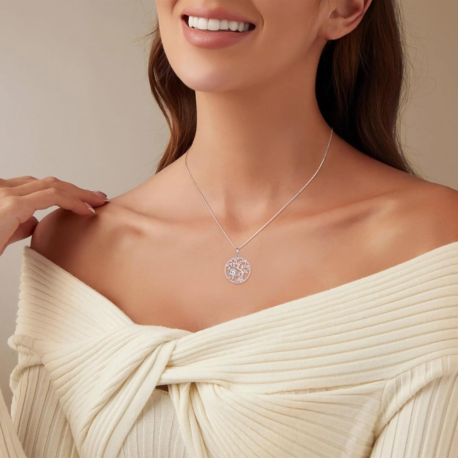 Tree of Life Necklace 925 Sterling Silver Family Tree Pendant Birthstone Jewelry Gifts for Women - Image 2