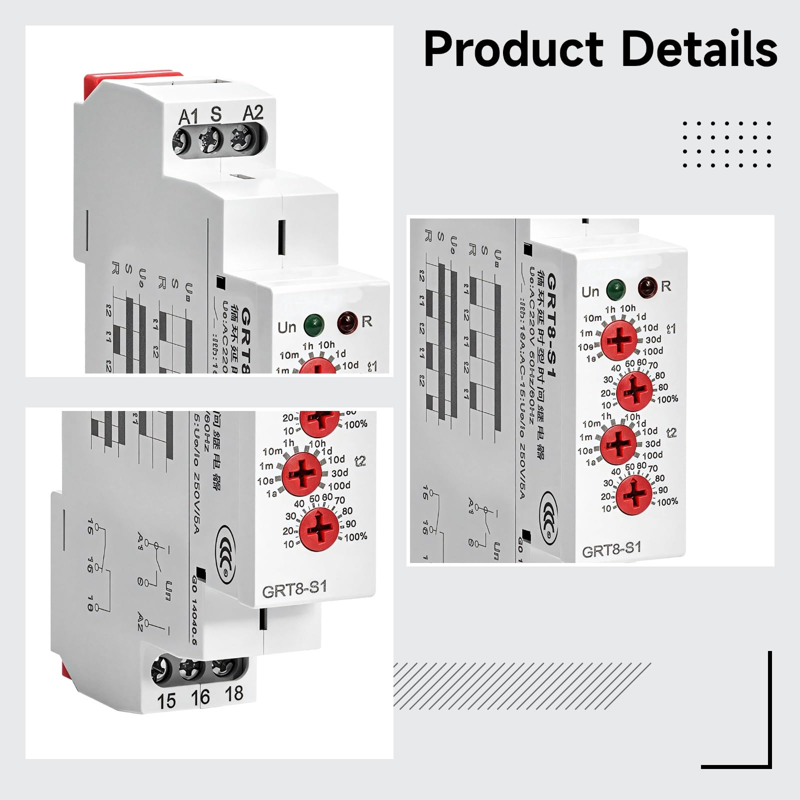 Geya Grt8-S1 Zeitverzögerungsrelais, einstellbarer doppelter Zeitzyklus für 120 Vac, AC/DC 12–240 V, passend für 35-mm-Schiene, ideal für Steuerungssysteme