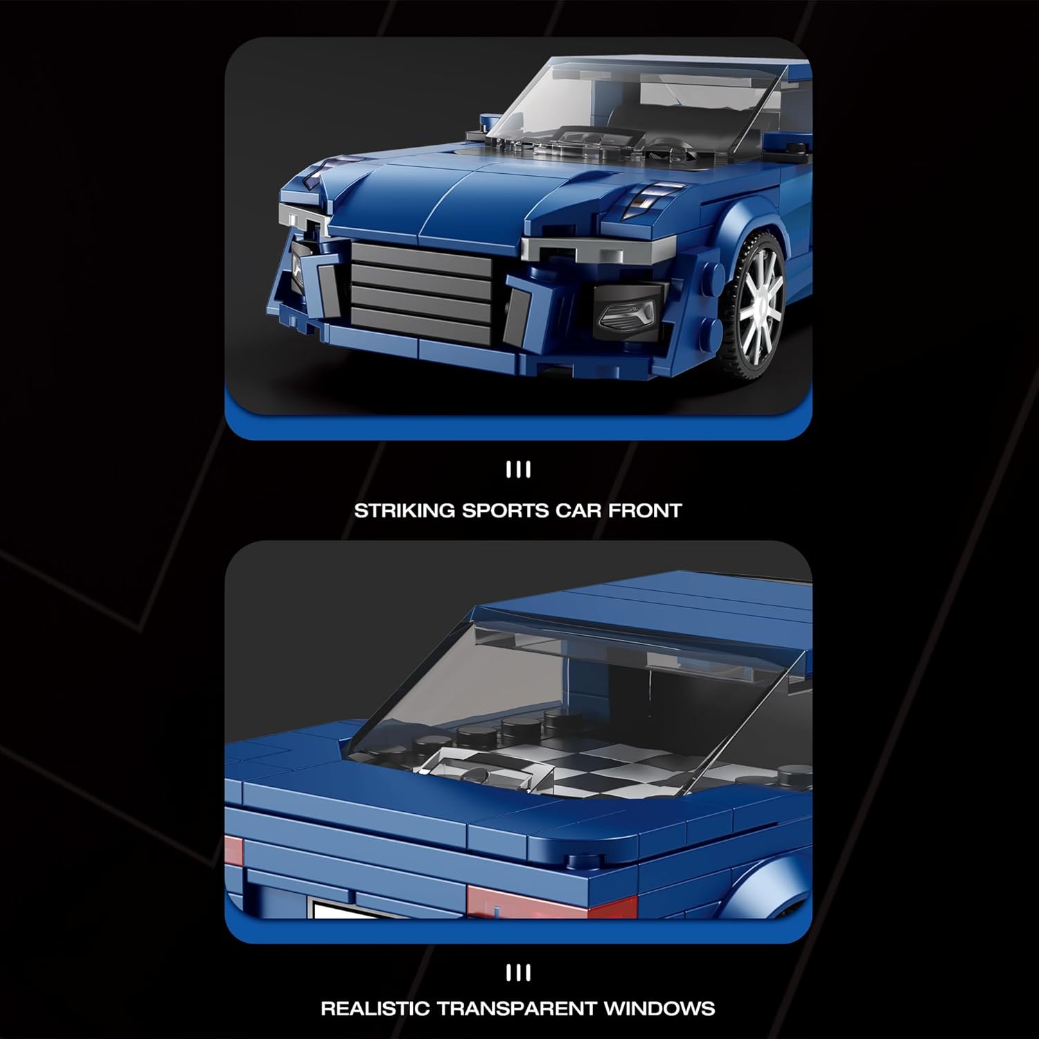 Close-up views of the Reobrix 822 Audi A6 model car's front grille and transparent windows