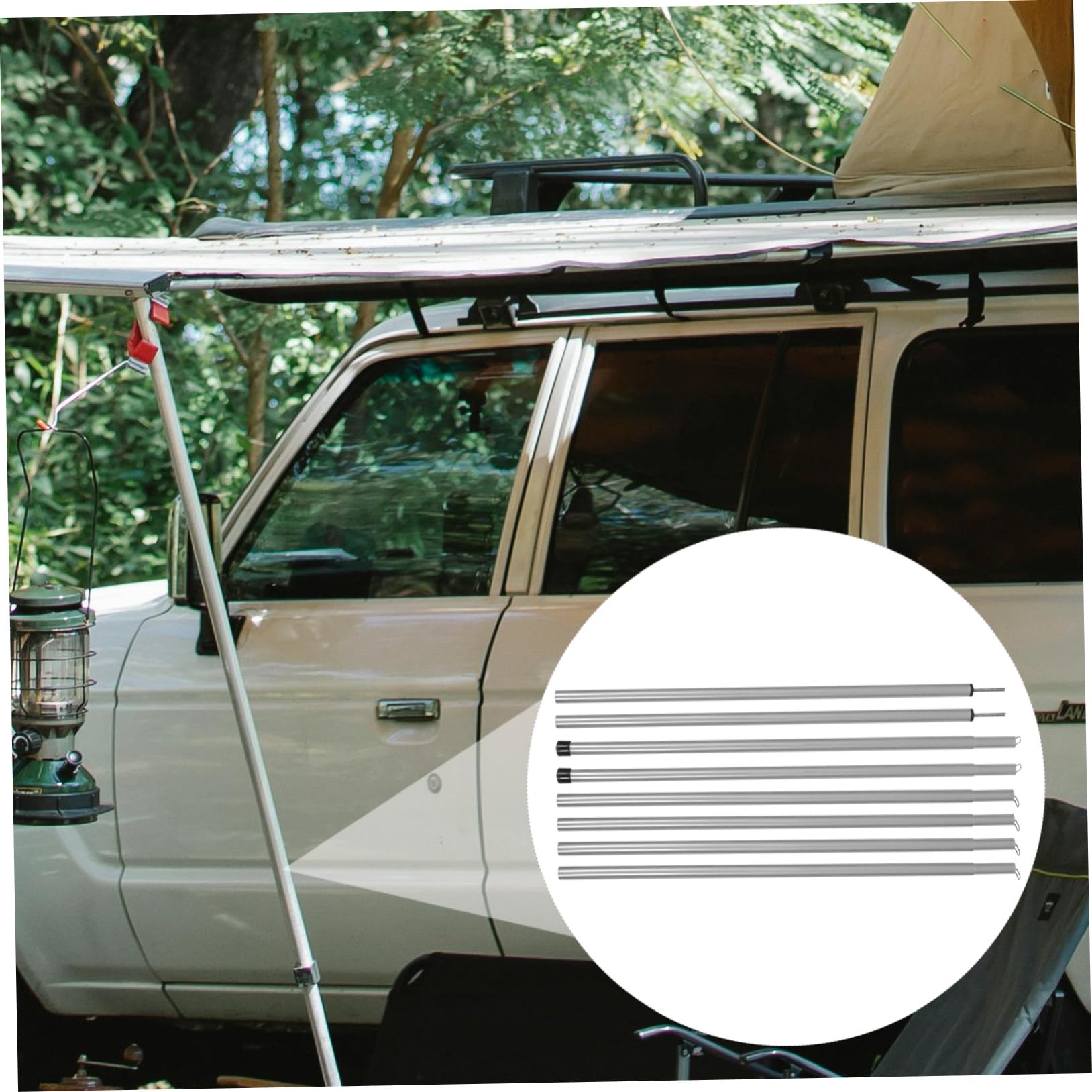 Mikikit Support de Tente Universel tiges Flexible Soutien télescopique Trousse Accessoires de Camping piquets de Tente Solides Cadre de Support de Poteau de Tente Le Fer Black