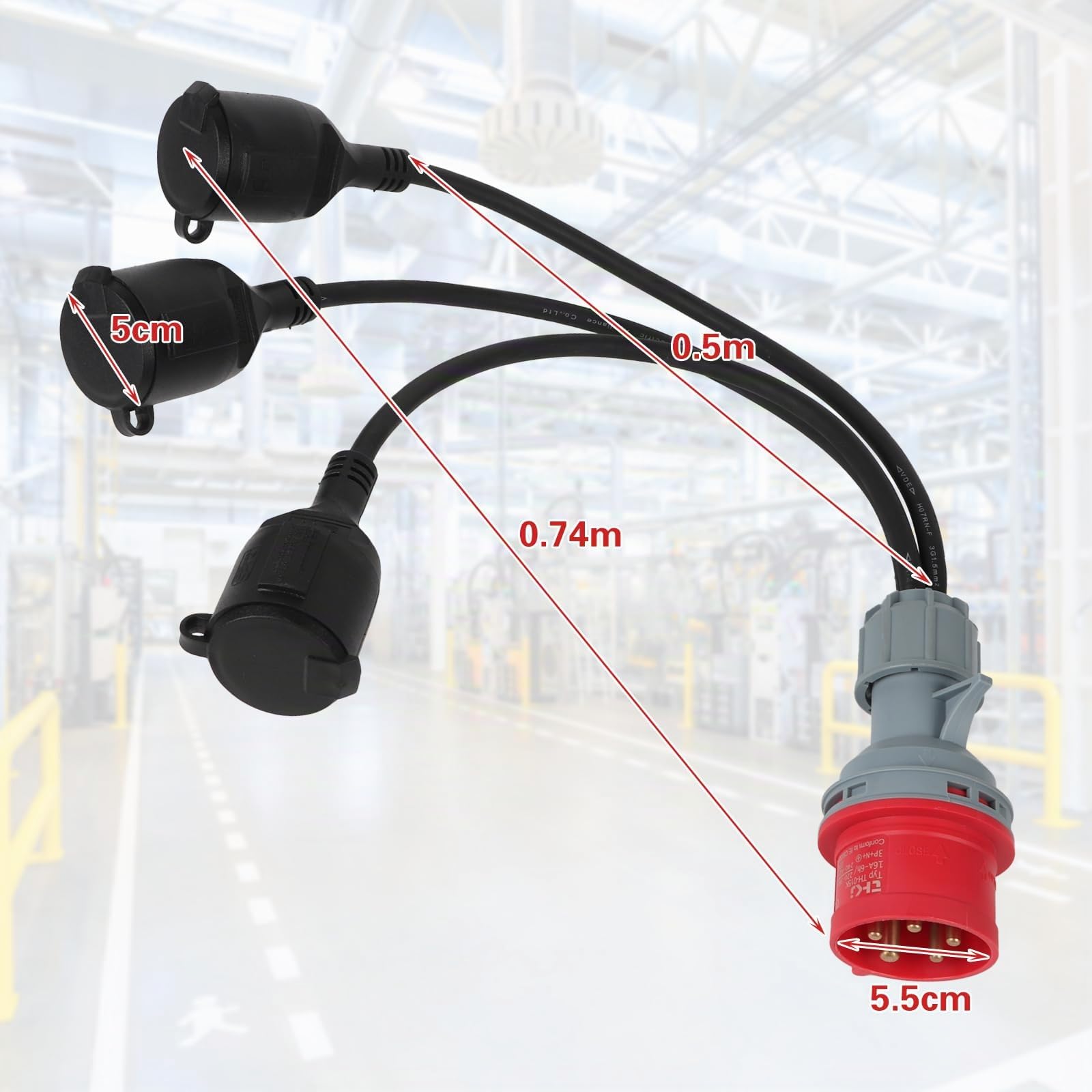 Adaptateur CEE-Répartiteur de Courant Fort 400 V 16 A,Fiche femelle vers 3 x 230 V, Câble Adaptateur CEE Prise de Camping car,Monophasé vers Triphasée, avec câble de 0,5m, Pour Accessoires Caravane