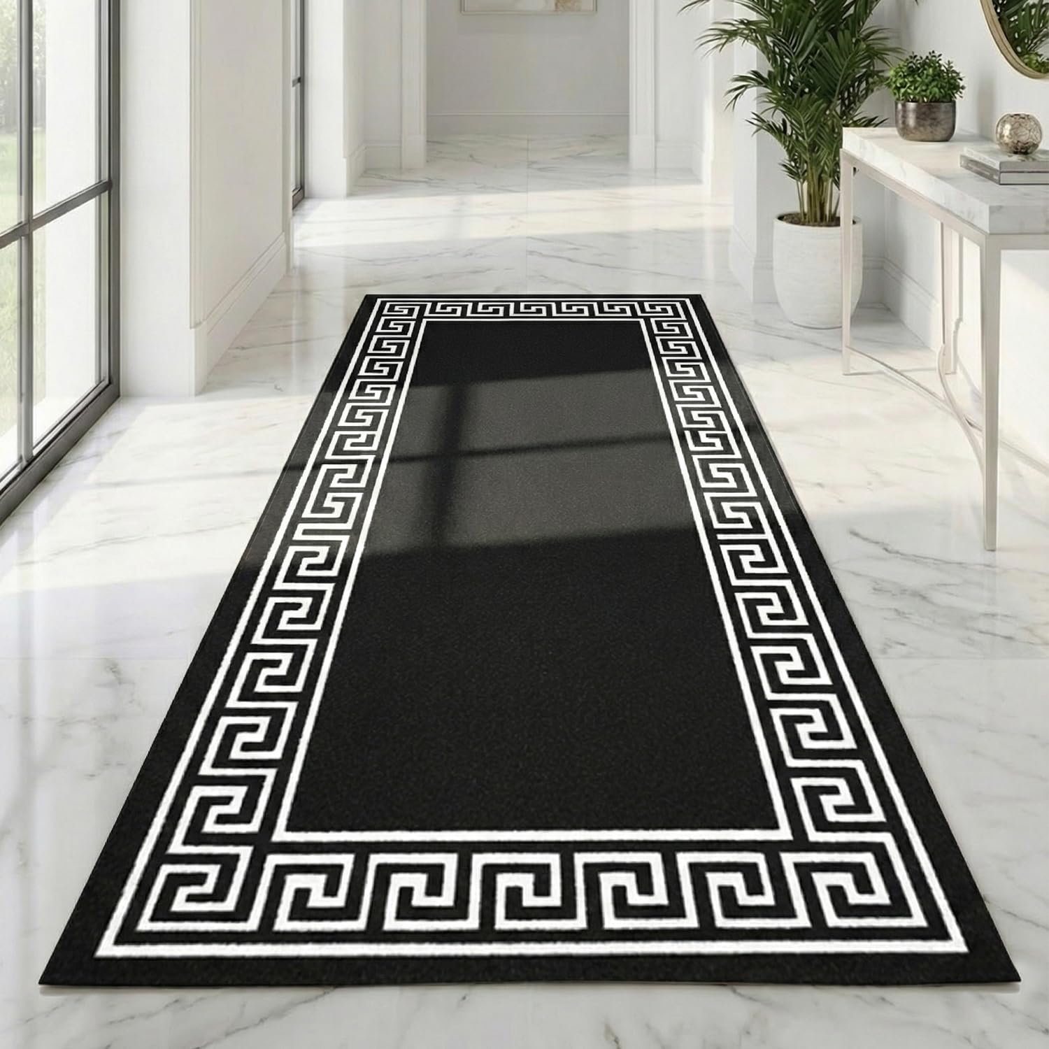 B&B Runner Rug Washable Non-Slip Carpet | 80 x 150 cm Heavy Duty Long Hallway Carpet Runner Machine Washable, Living Room, Kitchen and Bedroom Anti-slip Floor Mat - Greeky - Black & White — image 1