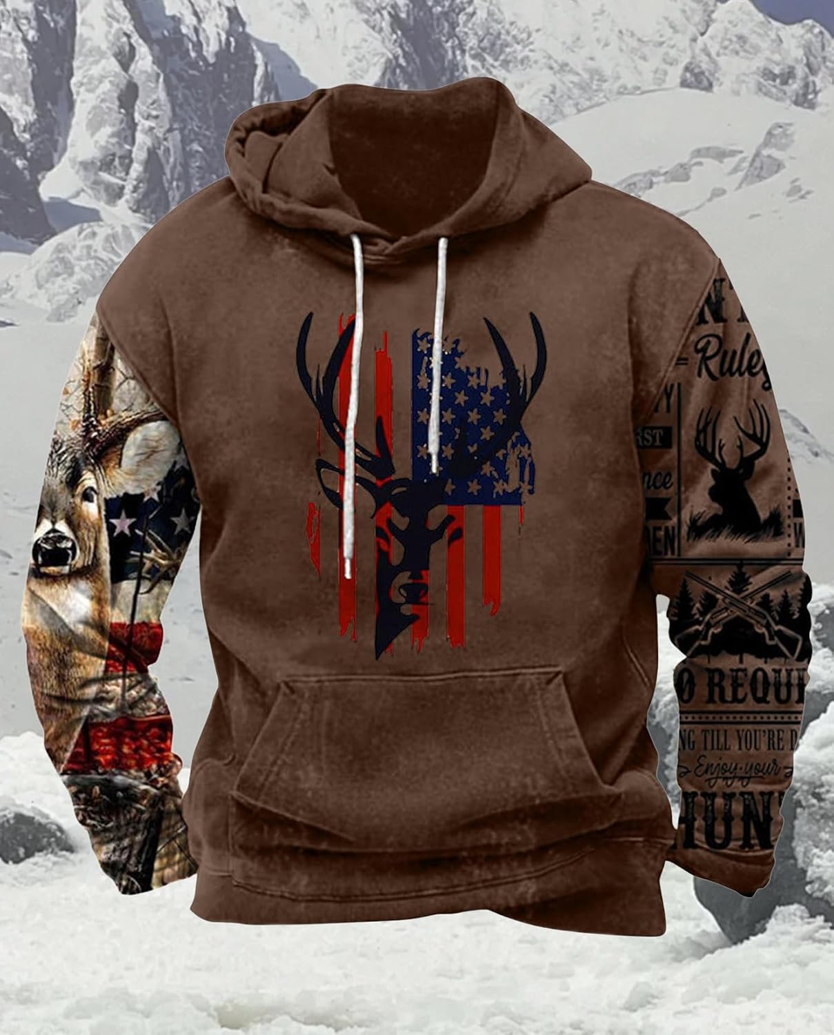 Western Hoodie for Men Aztec Cowboy Printed Drawstring Pullover Hooded Sweatshirt Mens Comfy Fleece Sweatshirt - Image 3