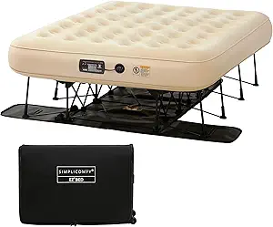 Simpli Comfy Queen EZ Bed Self-Inflating Air Mattress with Built-in Frame, Pump and Wheeled Case, Blow Up Inflatable Rolling Air Bed on Wheels
