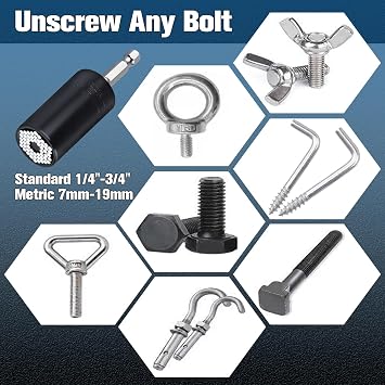 2 Piece Universal Socket for 7-19mm 1/4-3/4 inch Universal Socket Socket Socket Wrench Gripper Drill Adapter Built-in 54 Steel Pins Multifunction 3/8 inch DIY Work Tool with Drill Adapter