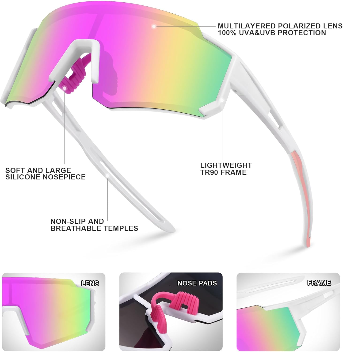 Youth Polarized Sports Sunglasses, UV400 Protection Cycling Sun Glasses for Men Women Youth Cycling Fishing Driving - Image 4