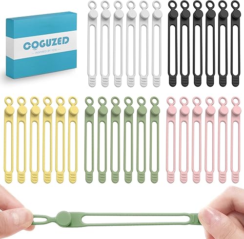 Miniatura 1 de CoguZed 30 bridas de silicona para cables, organizador de cables reutilizable, organizador de cables elásticos multiusos para agrupar y sujetar