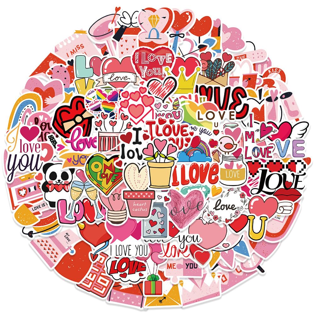 Romantic Vinyl Scrapbook Stickers, Waterproof & Reusable Valentines Stickers for Water Bottles, Laptops, Party Favors and Valentine's Decorations