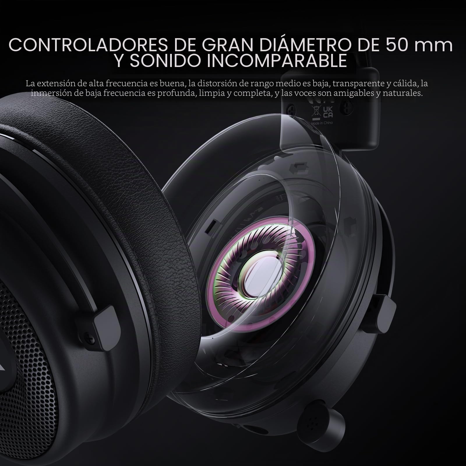 EKSA E900BT Auriculares Gaming Inalámbricos BT de 2,4 GHz, Interfaz Type-C y USB, 50 Horas de Duración de la Batería, Auriculares con Micrófono con Cancelación de Ruido para PC/PS4/PS5/Mac