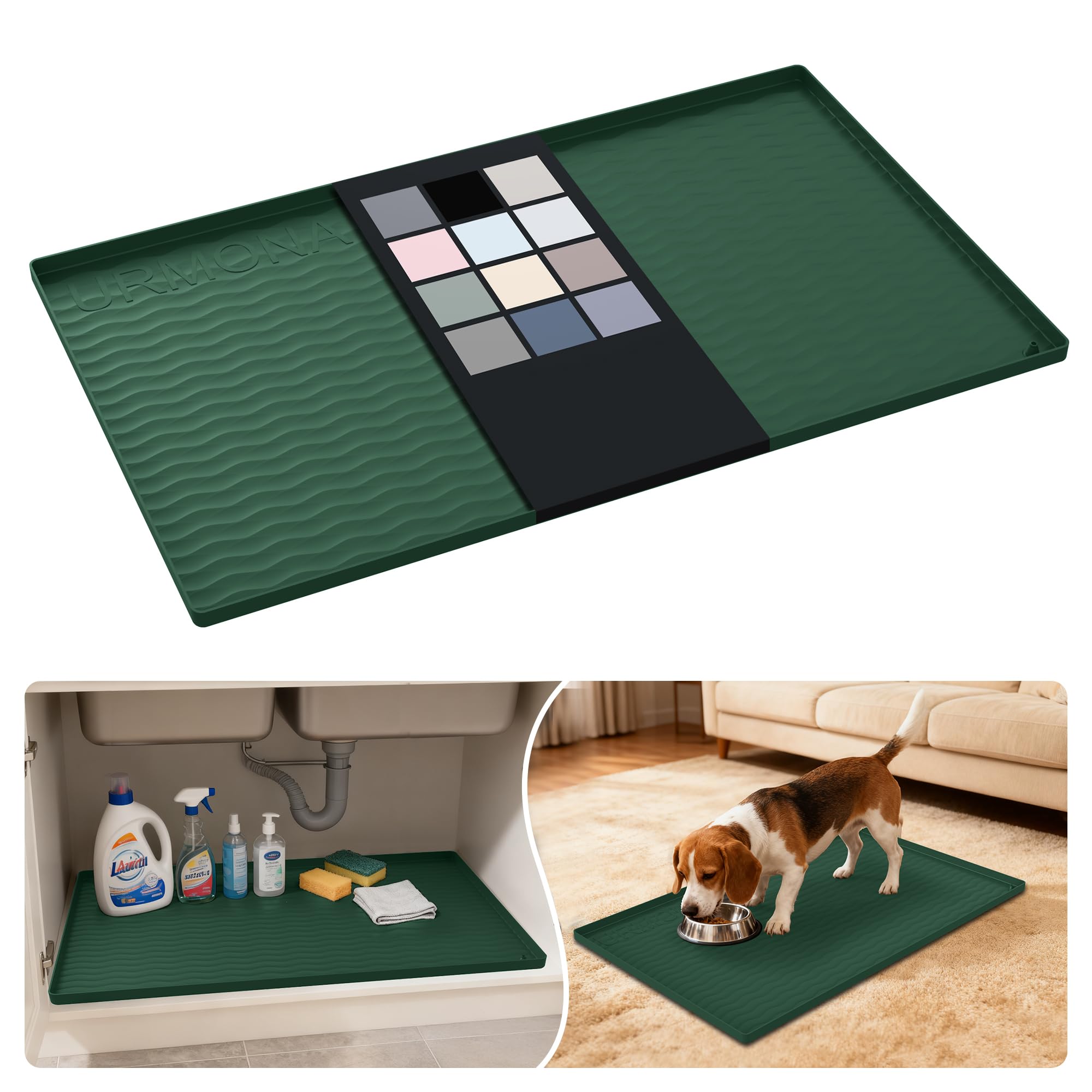 URMONA Waterproof Silicone Under Sink Mat, 31 x 19 in, Flexible Shelf Liner