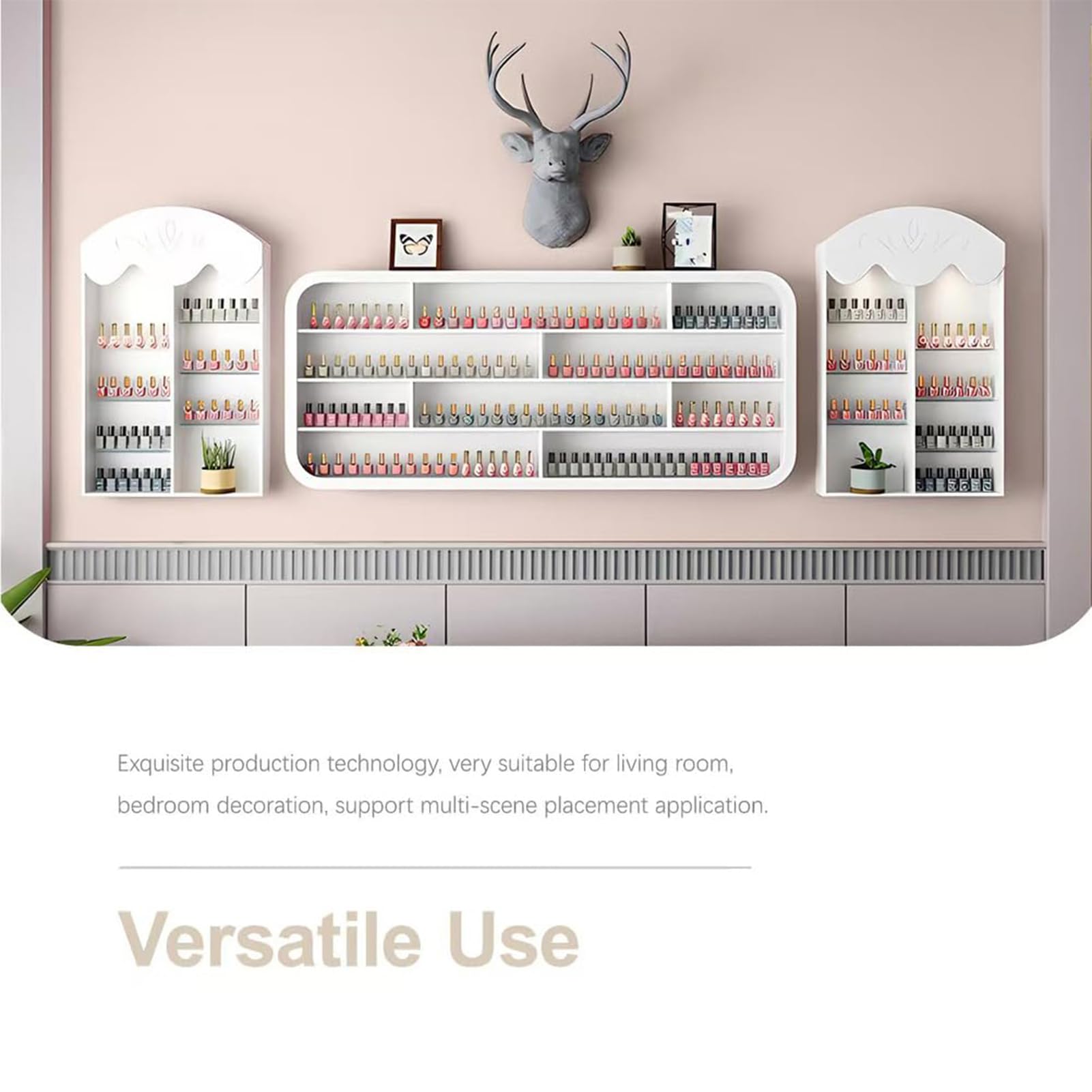 Estante de Almacenamiento de esmaltes de uñas de Cuatro Niveles, Estante de Almacenamiento de Madera para Montaje en Pared, Estante de Almacenamiento de perfumes Blanco, Estante de exhibició
