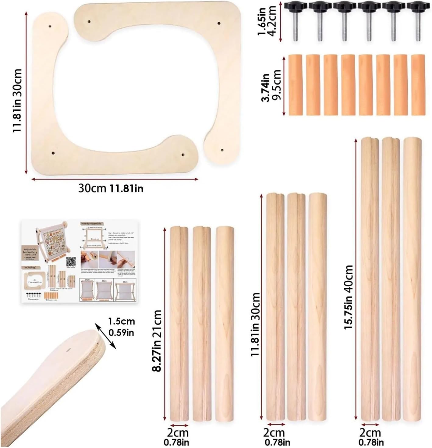 Embroidery Frame Rod Embroidery Stand Scroll Frame Adjustable Wooden Support Portable Quilting Stitching Tool for Crafting Needle Display