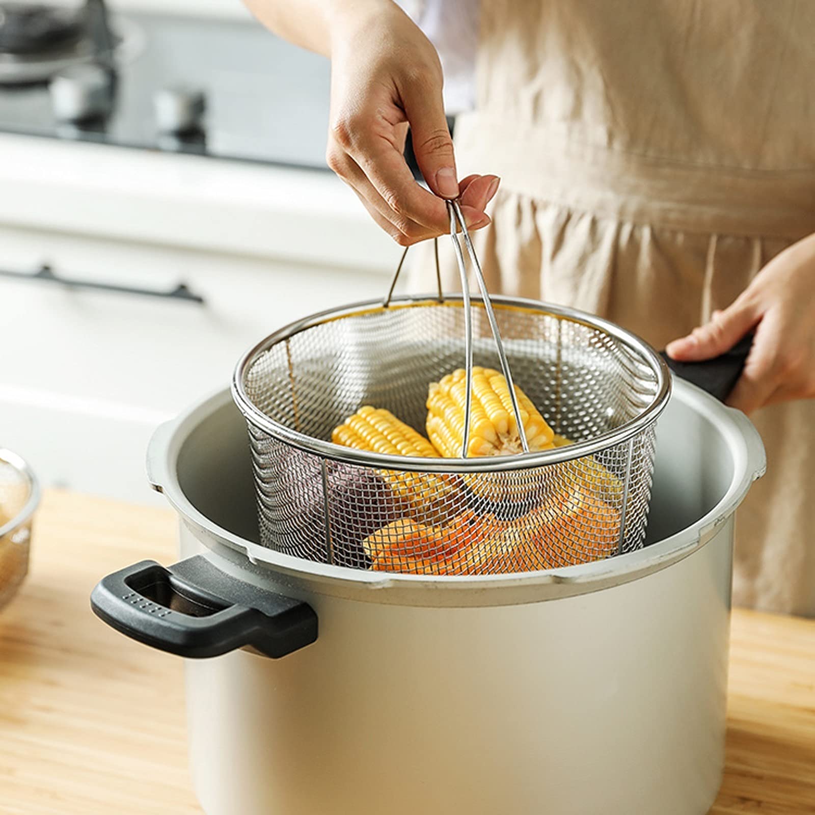 NEBE Panier à Friteuse Panier de Cuisson Frites Frire Tamis de friture friture Panier en Acier Inoxydable Panier Mini français Frites Panier Rond Panier Panier à Frire
