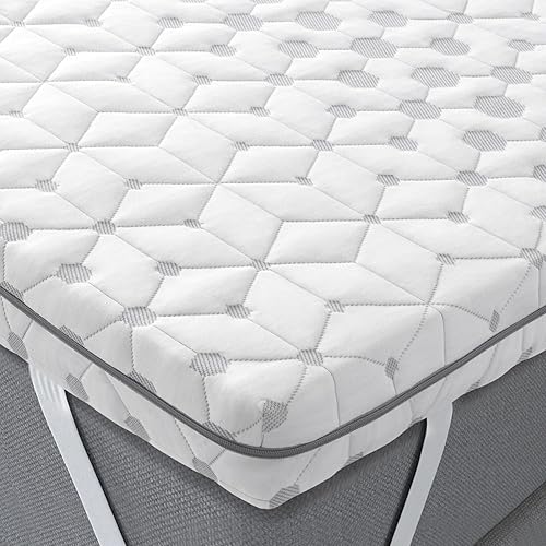 Sleepmax - Cubrecolchón de espuma viscoelástica de 4 pulgadas, tamaño Queen, carbón de bambú y gel refrigerante, diseño ventilado, certificado