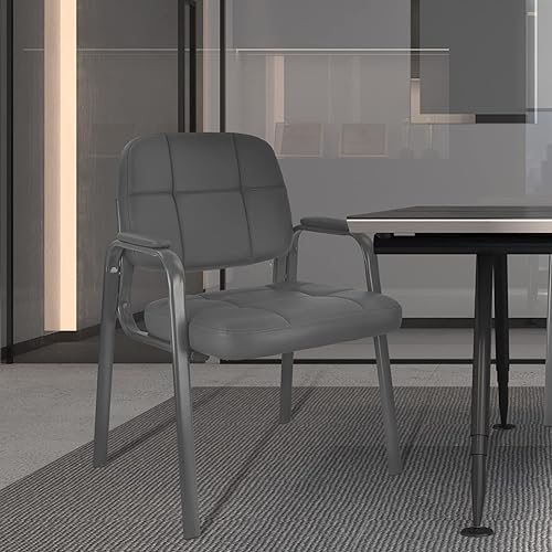 Miniatura 6 de CLATINA Silla de recepción clásica con reposabrazos acolchados y marco de acero resistente, silla ergonómica para invitados para oficina, Gris,Gris