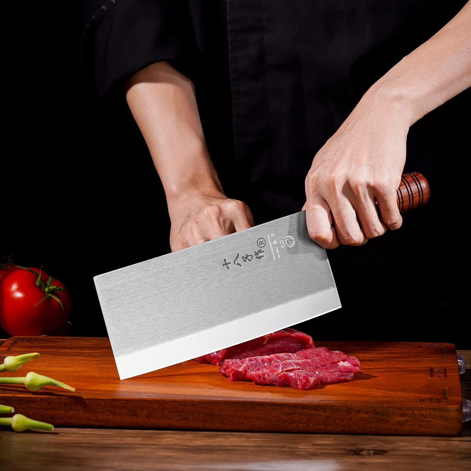 SHI BA ZI ZUO Mannaia,Coltello da Cuoco Cinese Mannaia da Cucina Professionale Coltello da Cucina con Maniglia in legno Ergonomica