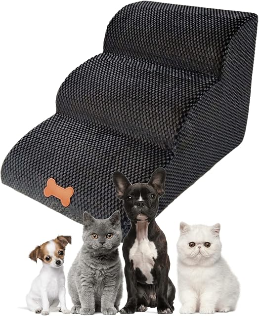 Bounabay Pet Stairs for Small Dogs, 3 -Steps for Dogs and Cats Bed with Removable Cover, Portable Dog Ramps for High Bed/Sofa Indoor,Removable and Washable, High Elastic Sponge