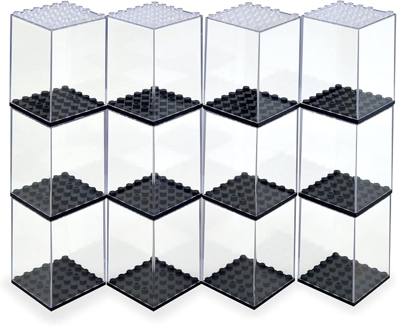 Minifigures Acrylic Display Case Action Figure Building Block Display Box High-Transparency Stackable Storage Case for Figurines Toys and Collectibles(12PCS) | High-Transparency Acrylic, LED Light Compatible, Individual Gift Box, 360° Clear View, Desk Display, Also for Lego Ships