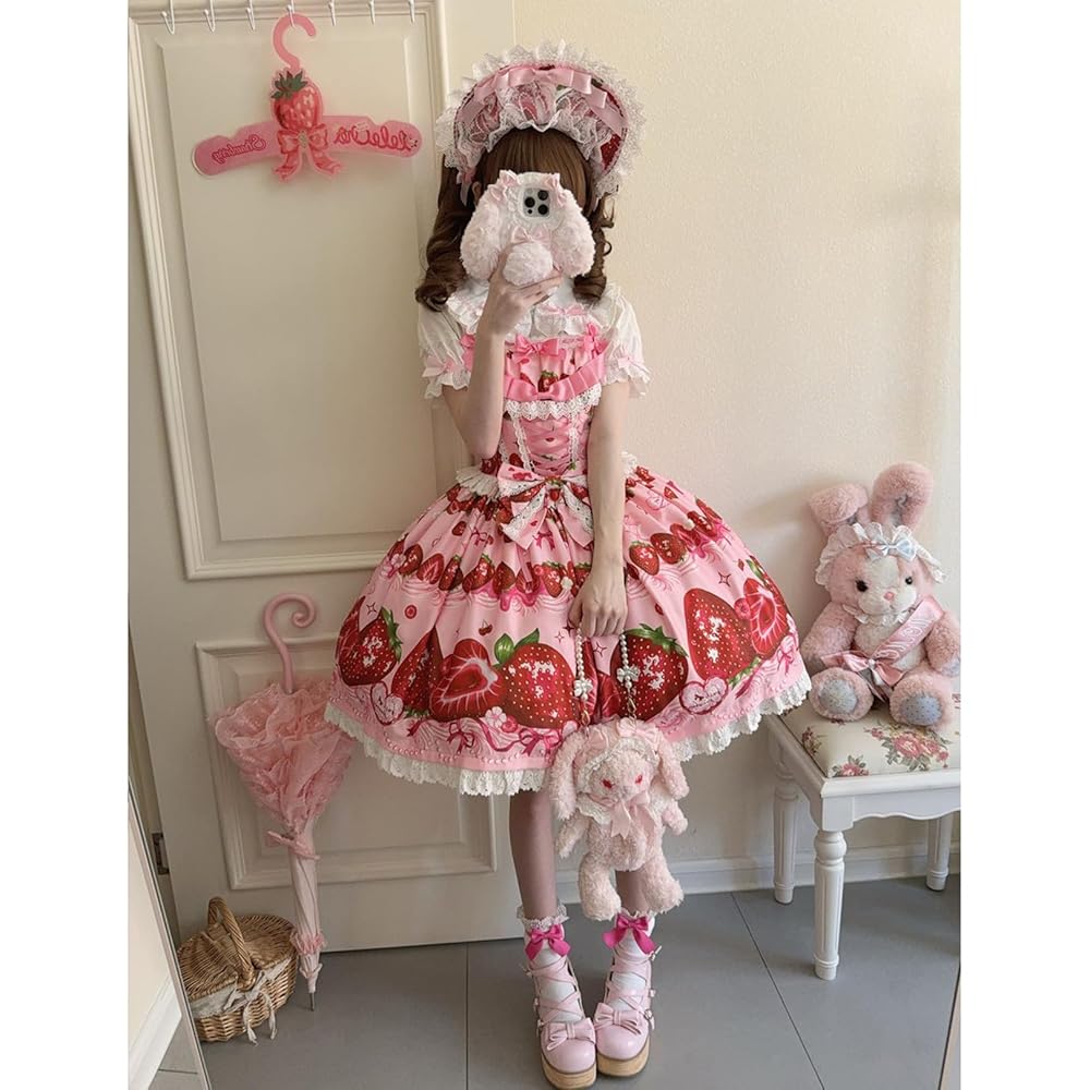 Amavel いちごジャンスカ ブラウス ワンピース ロリータ ゴスロリ Lolita ロリータ ジャンパースカート ワンピース ドレス