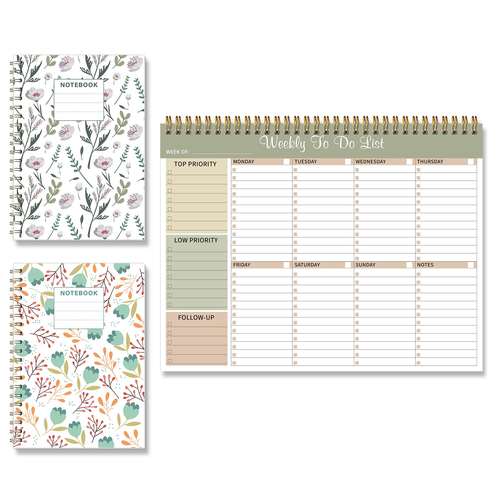 Blocco note per lista delle cose da fare, agenda settimanale non datata per lavoro, agenda giornaliera da 27,9 x 21,6 cm, con 52 pagine, include 2 quaderni a righe bonus (verde)