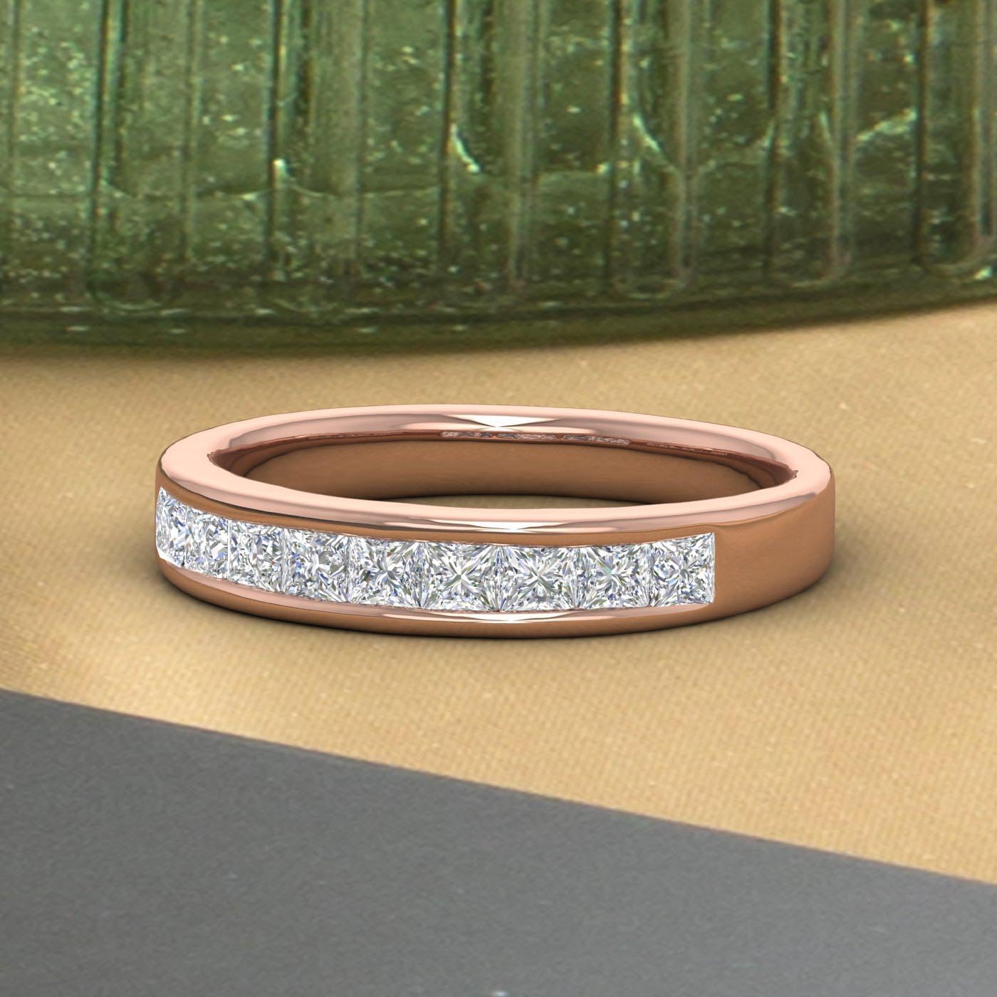 1/2 Carat Channel Set Princess Cut Diamond Wedding Band Ring in 14K Gold