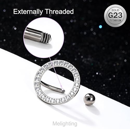 Miniatura 4 de Melighting Piercing para ombligo de titanio de 14G, anillo de ombligo inverso para mujer, piercing de titanio G23, piercing de ombligo con circonita