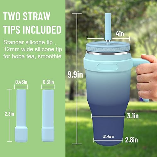 Miniatura 6 de Vaso de 40 onzas con asa y tapa con popote, botella de agua de acero inoxidable aislada al vacío, taza de viaje con tapa de rosca, cabe en el