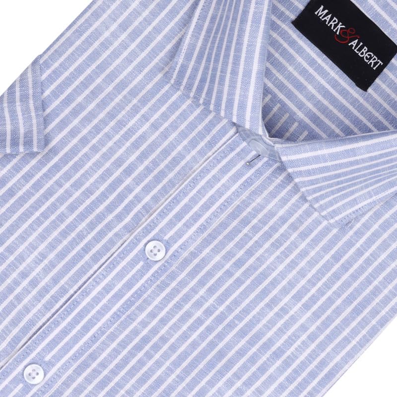 Image of MARK & ALBERT Men's Half Sleeve Cotton Linen Striped Shirt