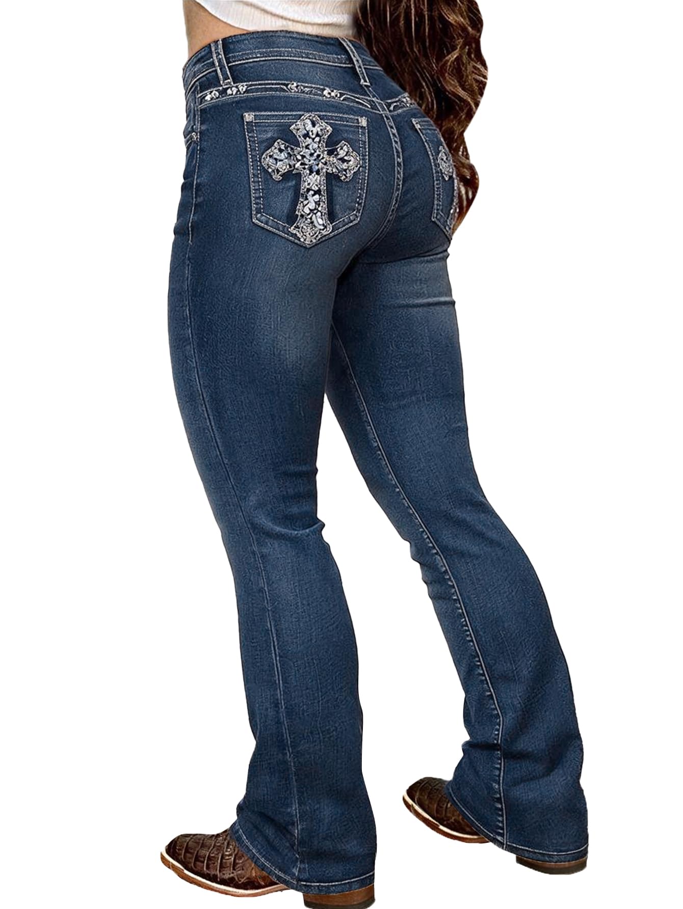 Flamingals Damen Weich Bootcut Jeans