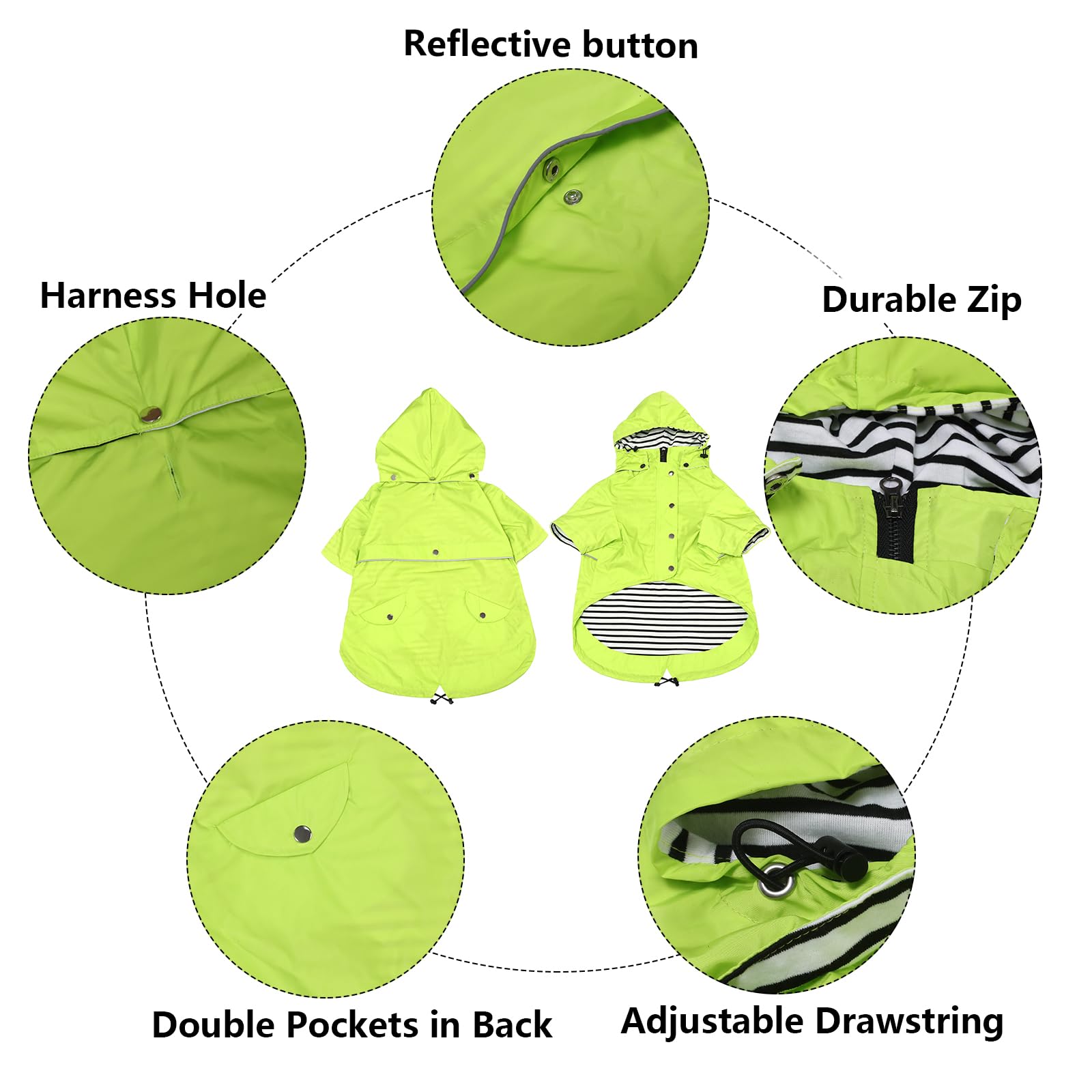 Morezi Dog Zip Up Raincoat with Reflective Buttons Rain/Water Resistant Adjustable Drawstring Removable Hood Raincoats with Legs 4kg to 36kg Available Light Green S - Image 3