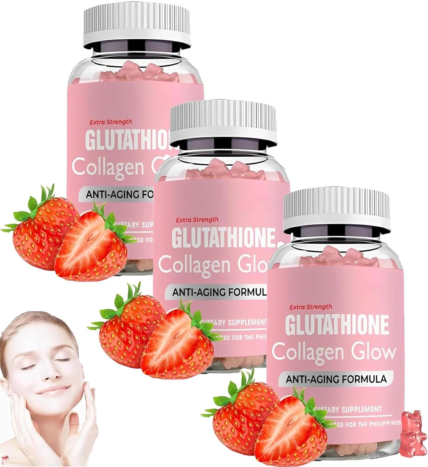 Glutathione Collagen Glow Gummies,Glutathione Collagen Gummies,Glutathione Supplement for Women,Skin Brightening & Anti-Aging, Supports Hair, Skin & Nail Health (3)