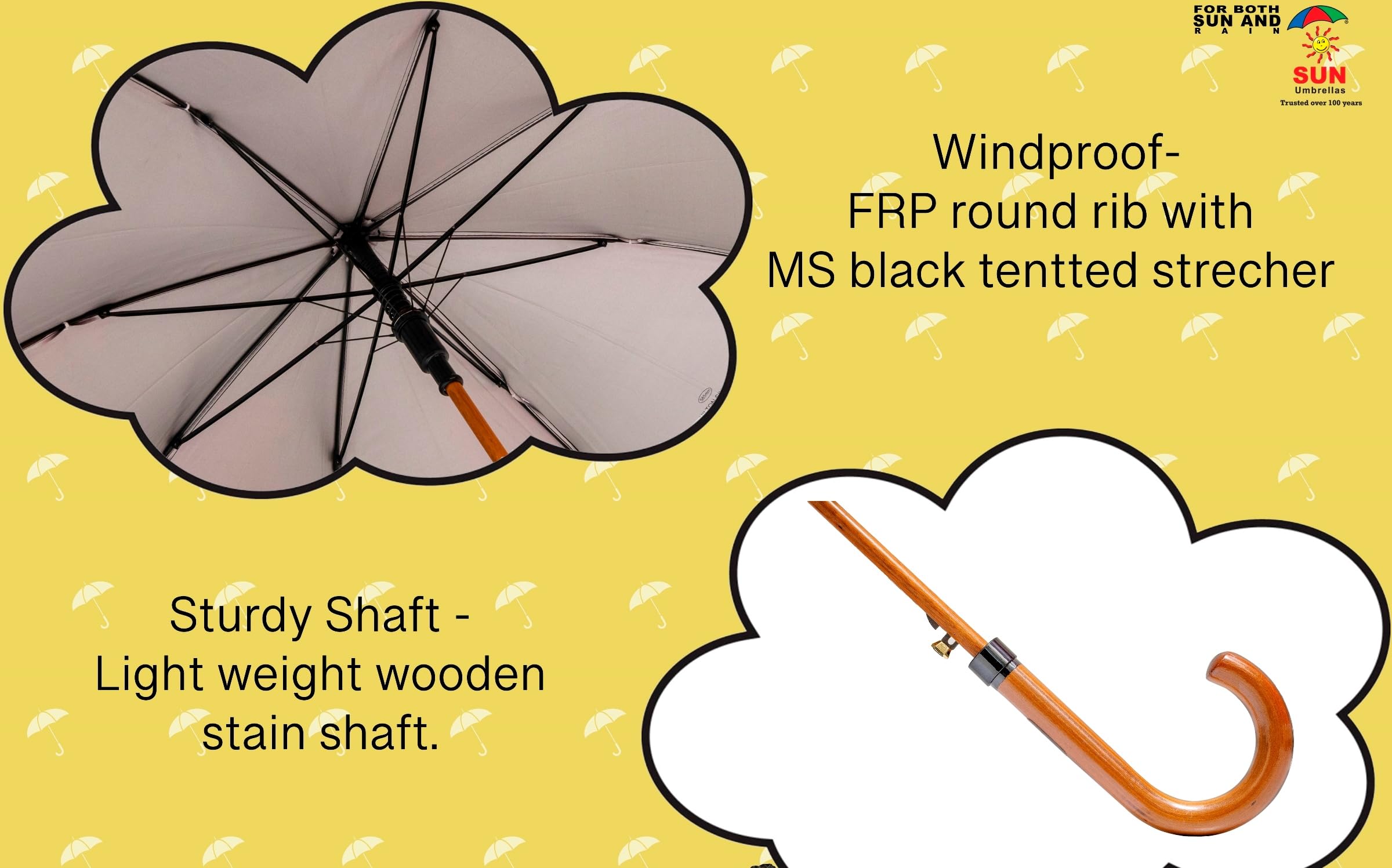 Sun Reporter Umbrella Black Stick Wooden UV Protective Crook Handle 41 Inches Automatic Open 3