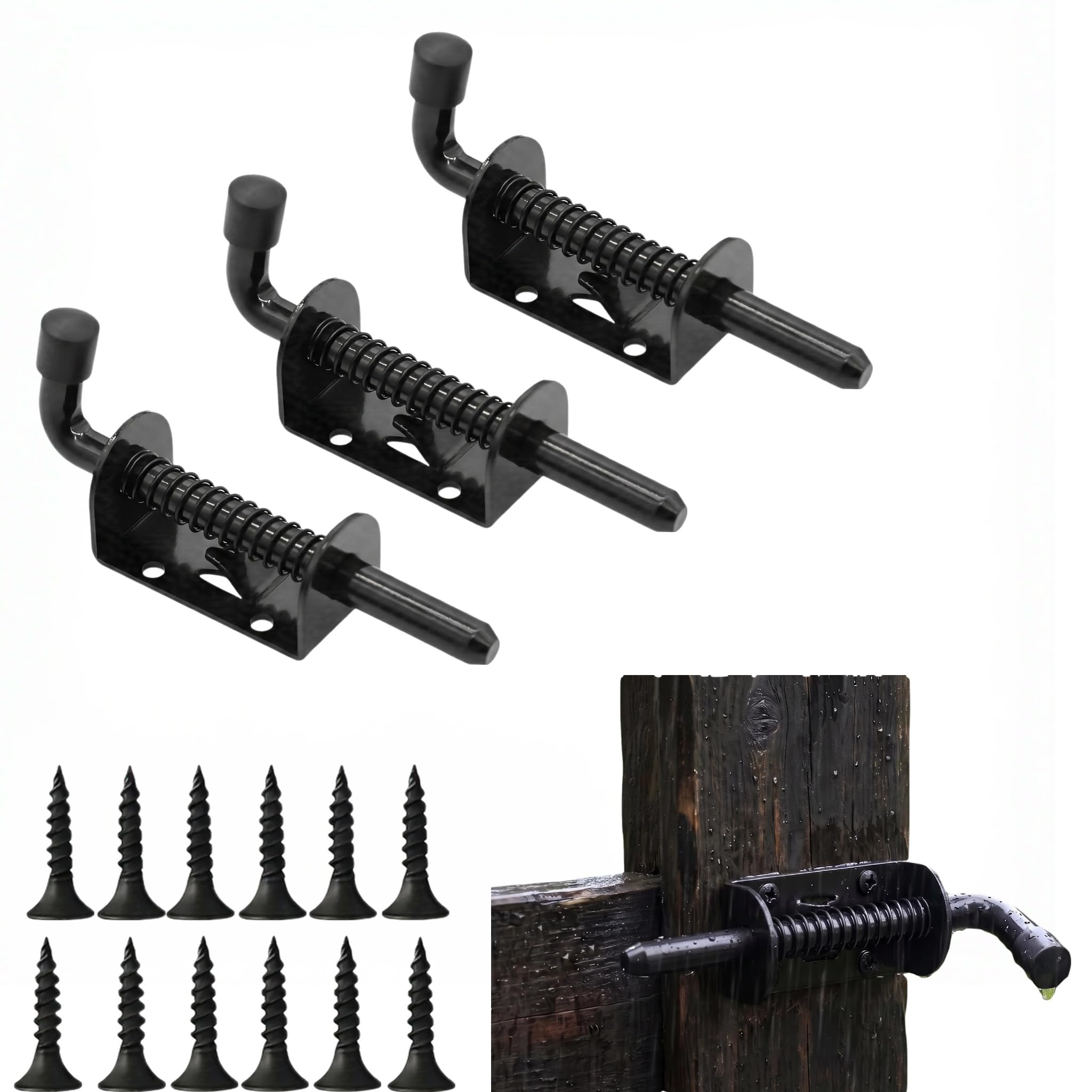 Spring Latch, 3pcs Spring Loaded Gate Latch, 12pcs Screws, Heavy Duty