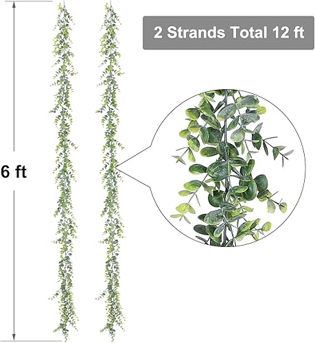 Miniatura 3 de Lvydec Paquete de 6 guirnaldas artificiales de eucalipto, guirnalda de eucalipto falso, guirnalda de fondo de boda, arco de decoración de pared, 6