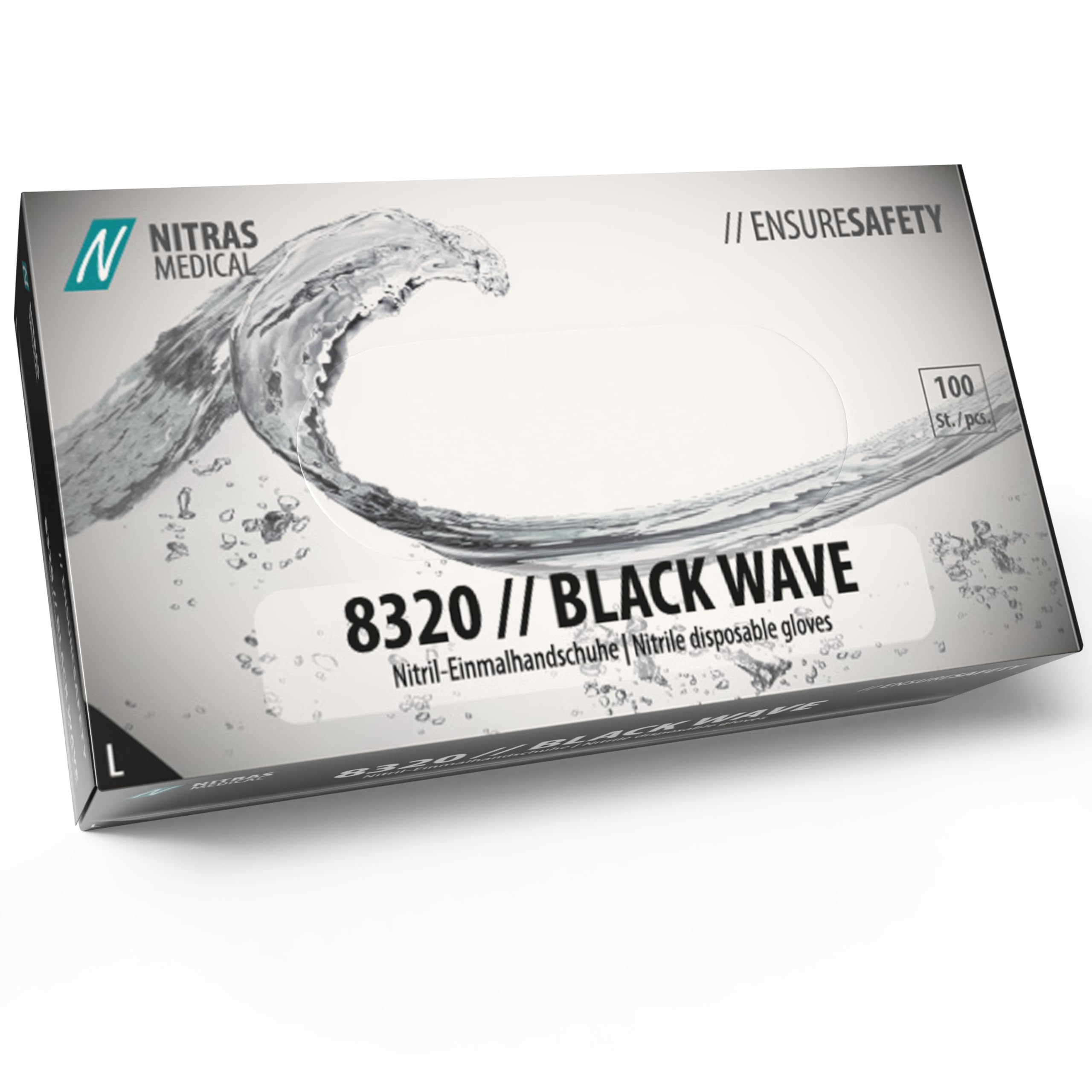 NITRAS Medical 8320 BLACK WAVE rękawiczki nitrylowe, czarne, rozm. L. 100 szt.