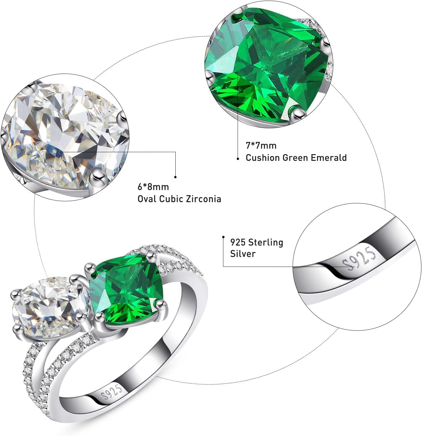 3.5CT Sapphire&Emerald&Cubic Zirconia for Women Promise Ring for her 925 Sterling Silver Women Engagement Ring Created Oval & Cushion Cut Engagement Ring Toi Et Moi Ring Wedding Band Double Stone Ring Width Band 2mm Size 5-9