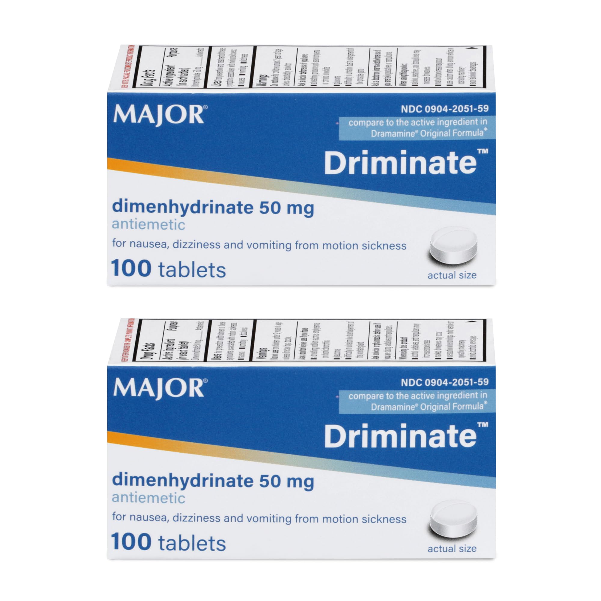 Driminate - Dimenhydrinate 50mg Motion Sickness Tablets - Anti-Nausea Medicine - 100 Count (2 Pack)