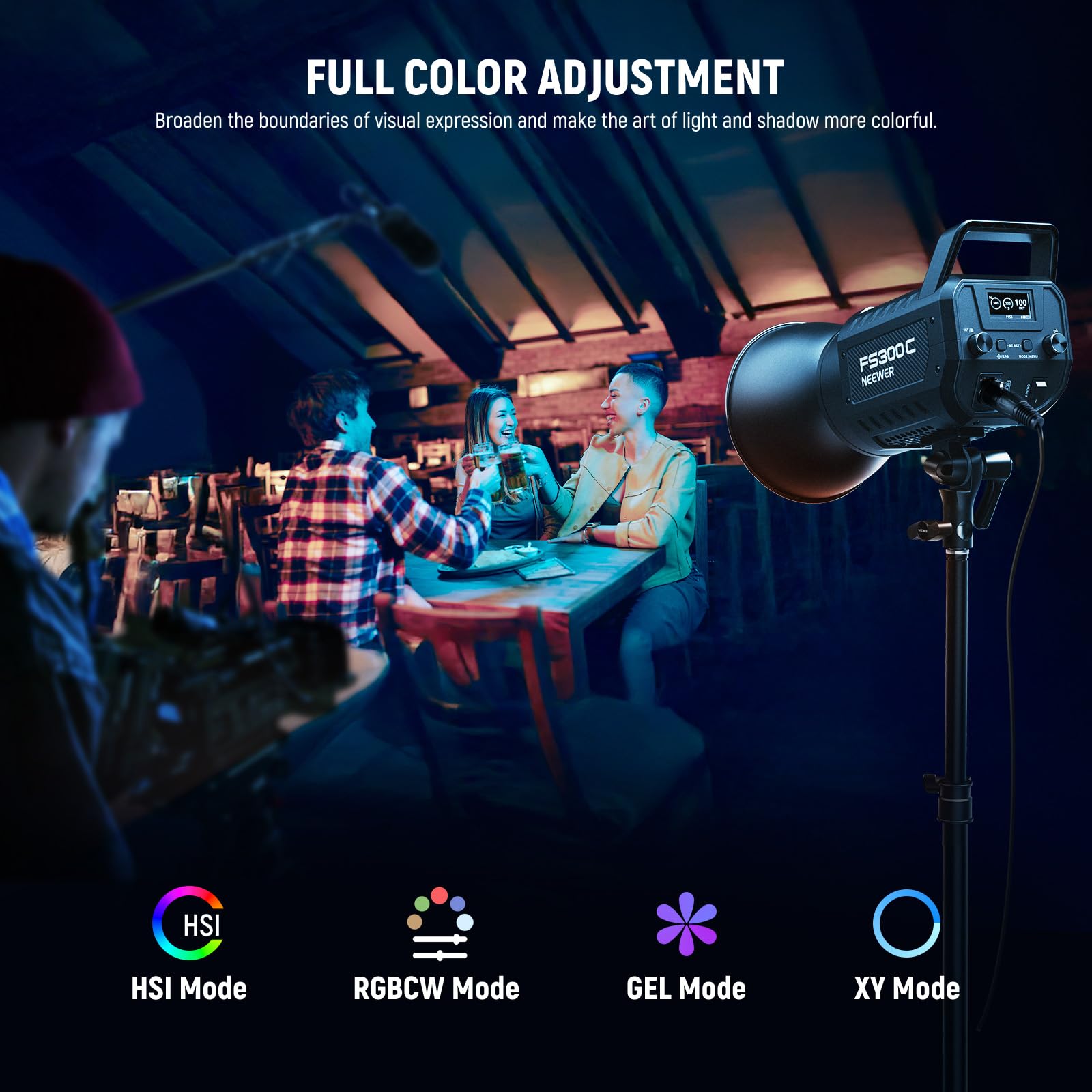 NEEWER FS300B Luce LED Da Studio 300W COB Bicolore Con Attacco Bowens, Controllo App/2.4G, 44500 Lux A 1m, CRI 97+, 12 Scene - 6