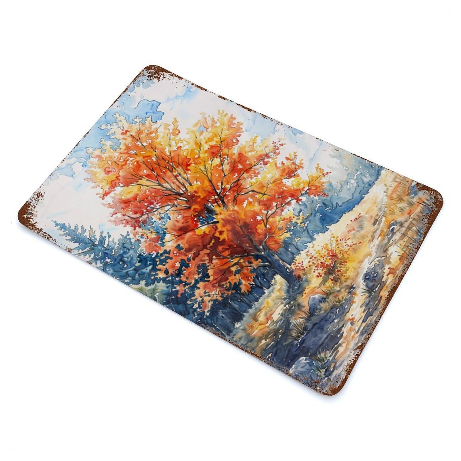 Garage Style Autumn Color Burst Rusty Metal Tin Sign 11.8"x7.9", Farmhouse Wall Decor for Bar And Workshop