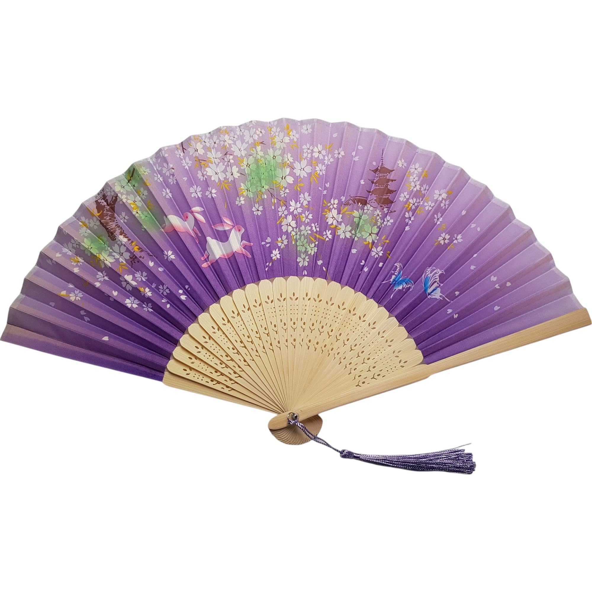 GFM® Bamboo and Silk Handheld Folding Chinese Hand Fan Wooden Wood Fans for Summer, Wedding, Party Favour etc (FLSLK-CH-33) — image 1
