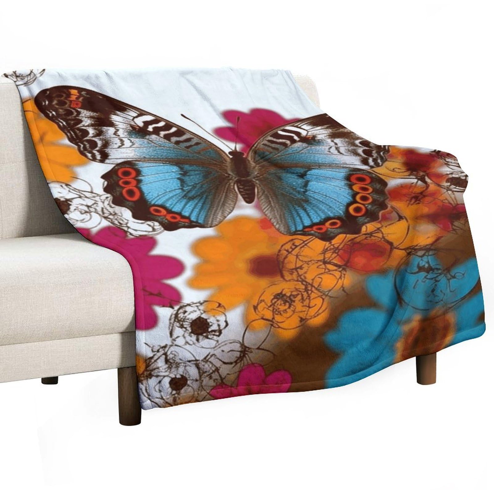 Couverture en flanelle fleurie 167x228 cm légère pour canapé
