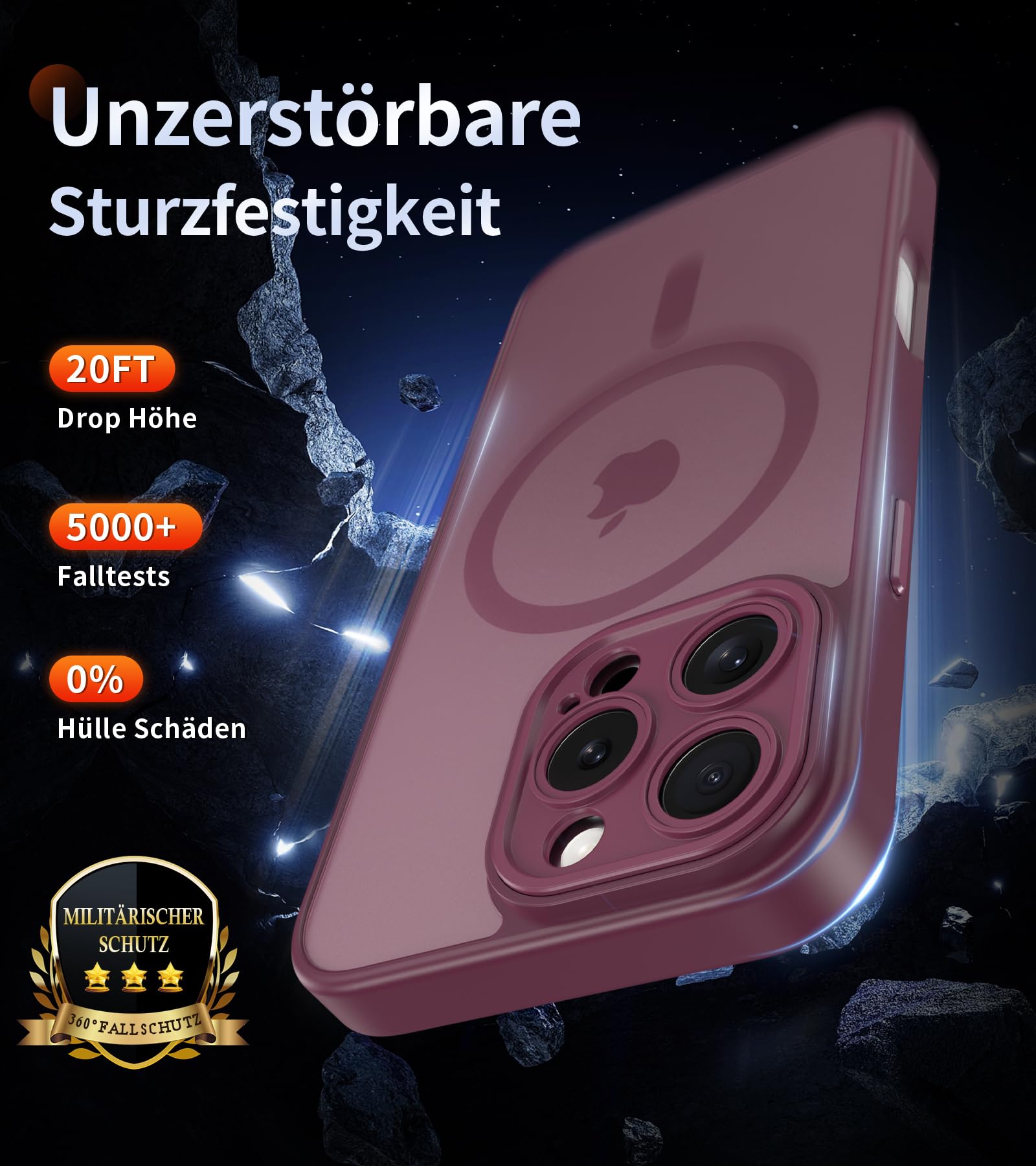 FLLAO Cover Magnetica per iPhone 16 Pro Max Custodia e 2 Pellicole in Vetro Temperato, Cover iPhone 16 Pro Max Compatibile con Magsafe, Traslucida Sottile Antiurto Protettiva Case, Rosso Scuro